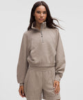 Scuba Cropped Funnel-Neck Half Zip *Waffle Heathered Warm Ash Grey