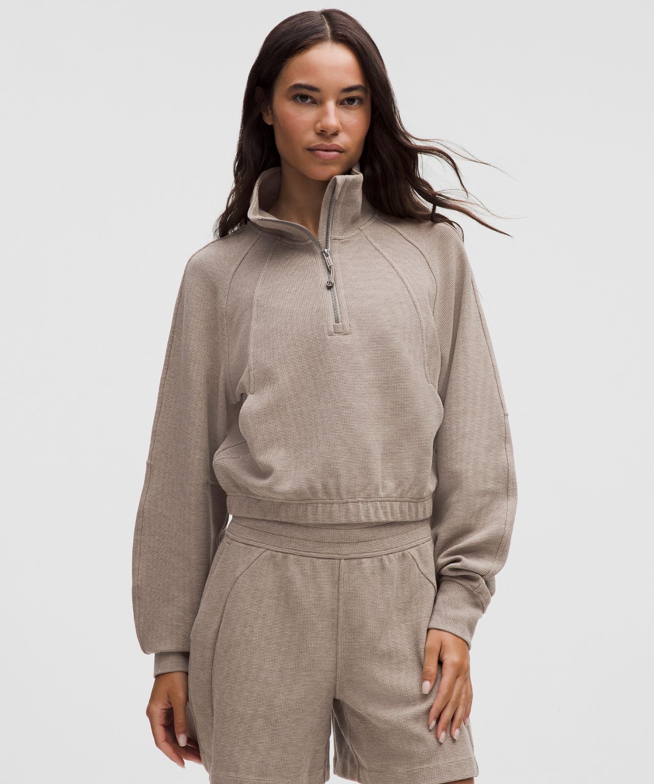 Scuba Cropped Funnel-Neck Half Zip *Waffle Heathered Warm Ash Grey