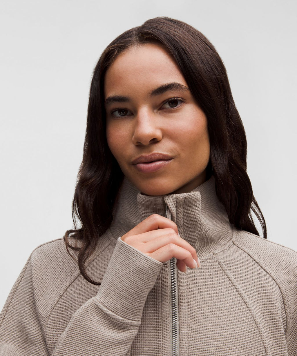 Scuba Cropped Funnel-Neck Half Zip *Waffle Heathered Warm Ash Grey