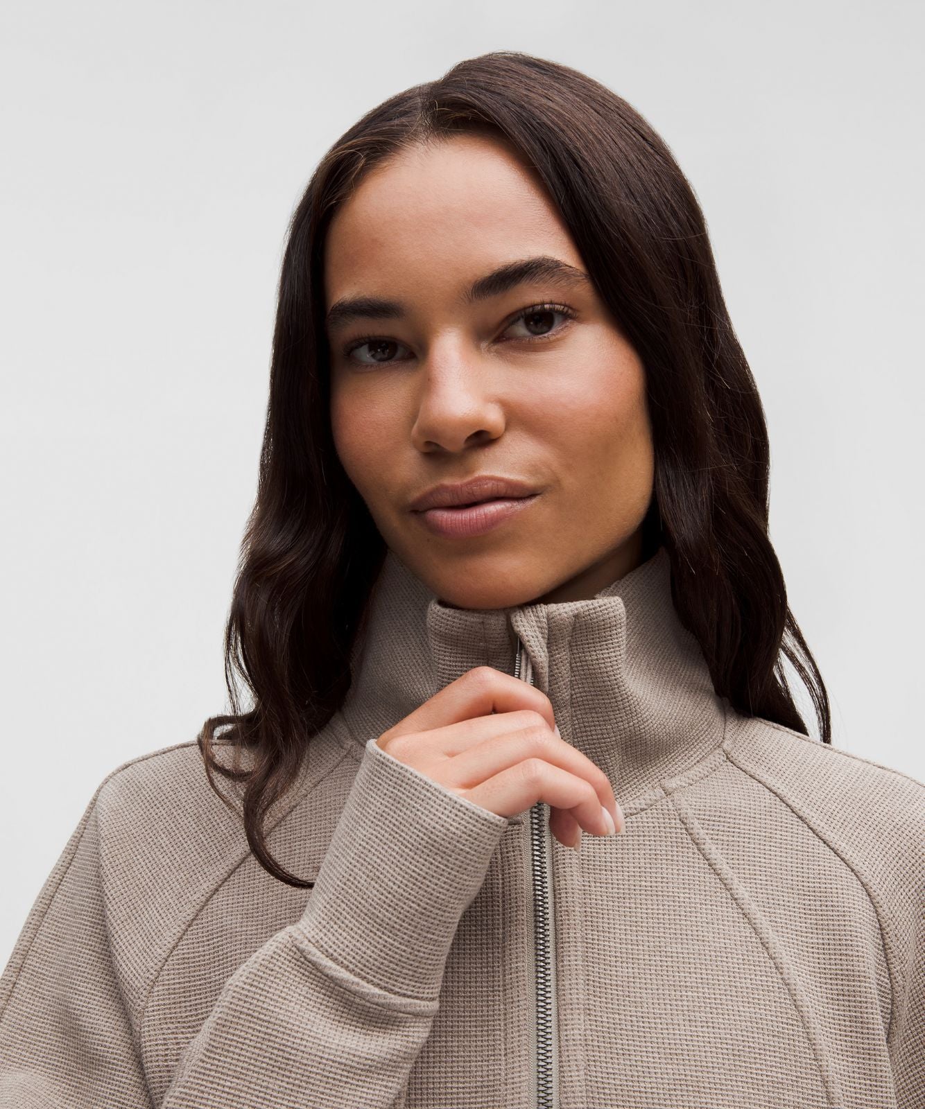 Scuba Cropped Funnel-Neck Half Zip *Waffle Heathered Warm Ash Grey