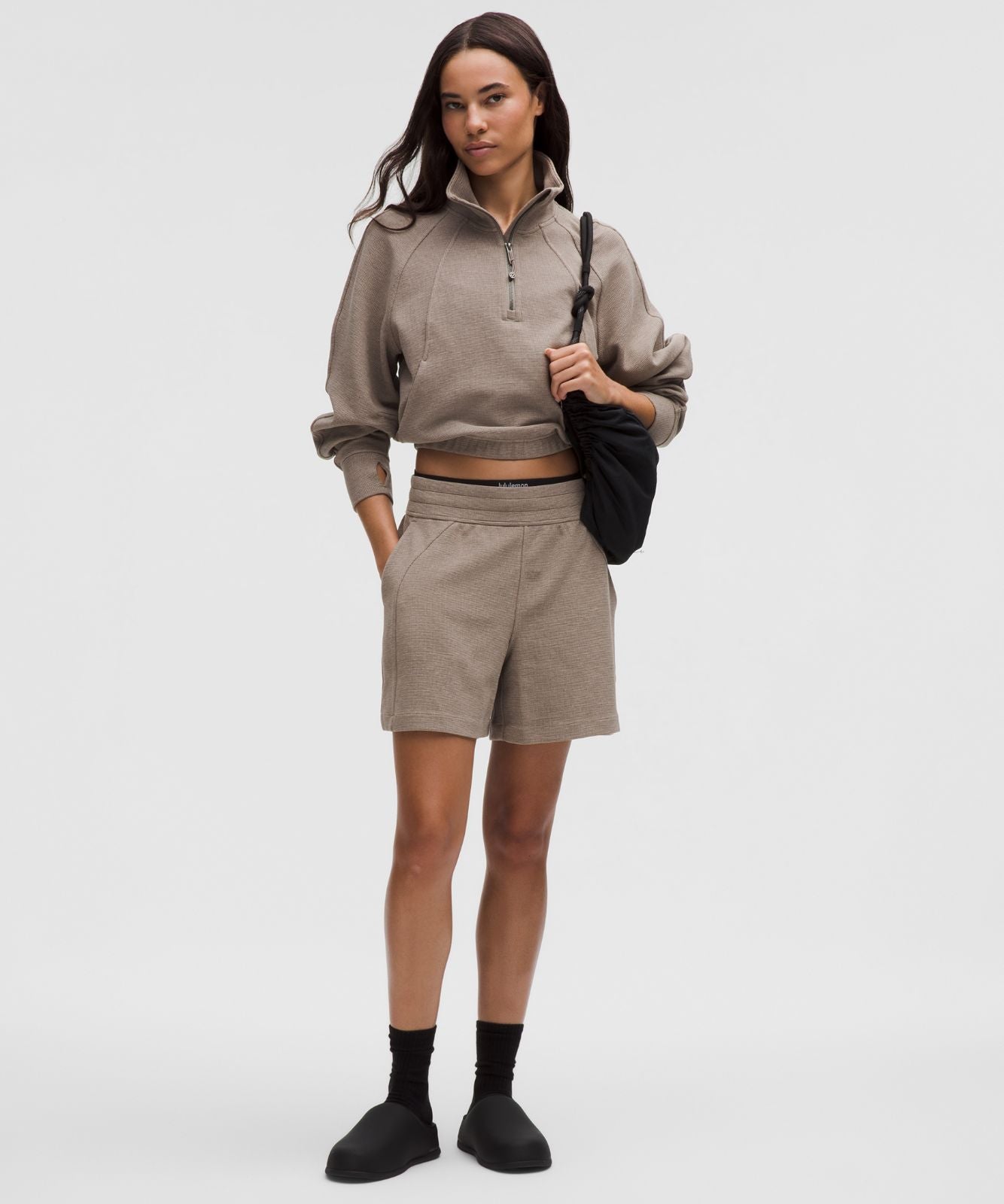 Scuba Cropped Funnel-Neck Half Zip *Waffle Heathered Warm Ash Grey
