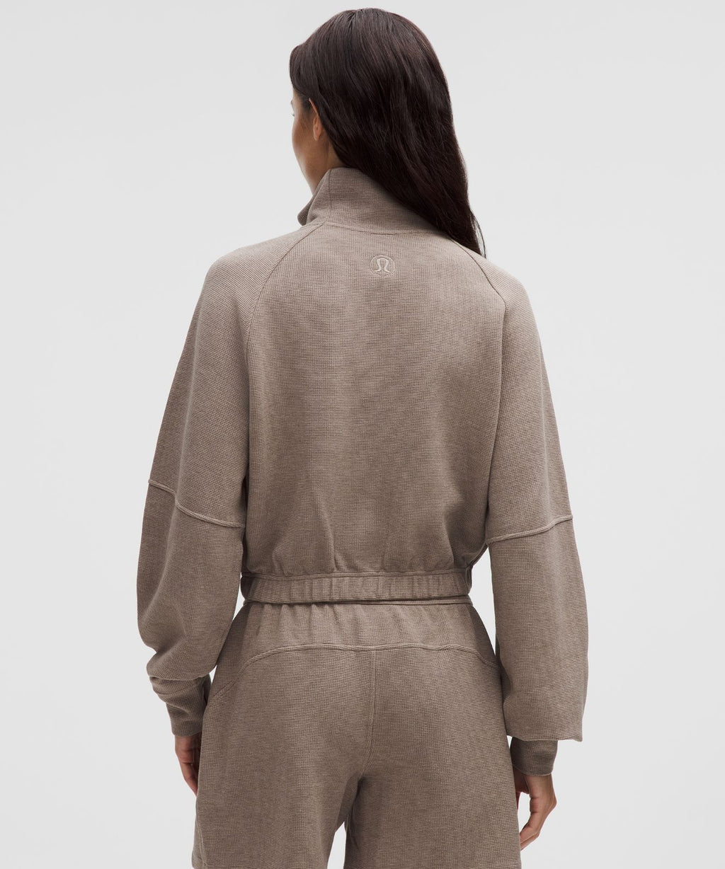 Scuba Cropped Funnel-Neck Half Zip *Waffle Heathered Warm Ash Grey