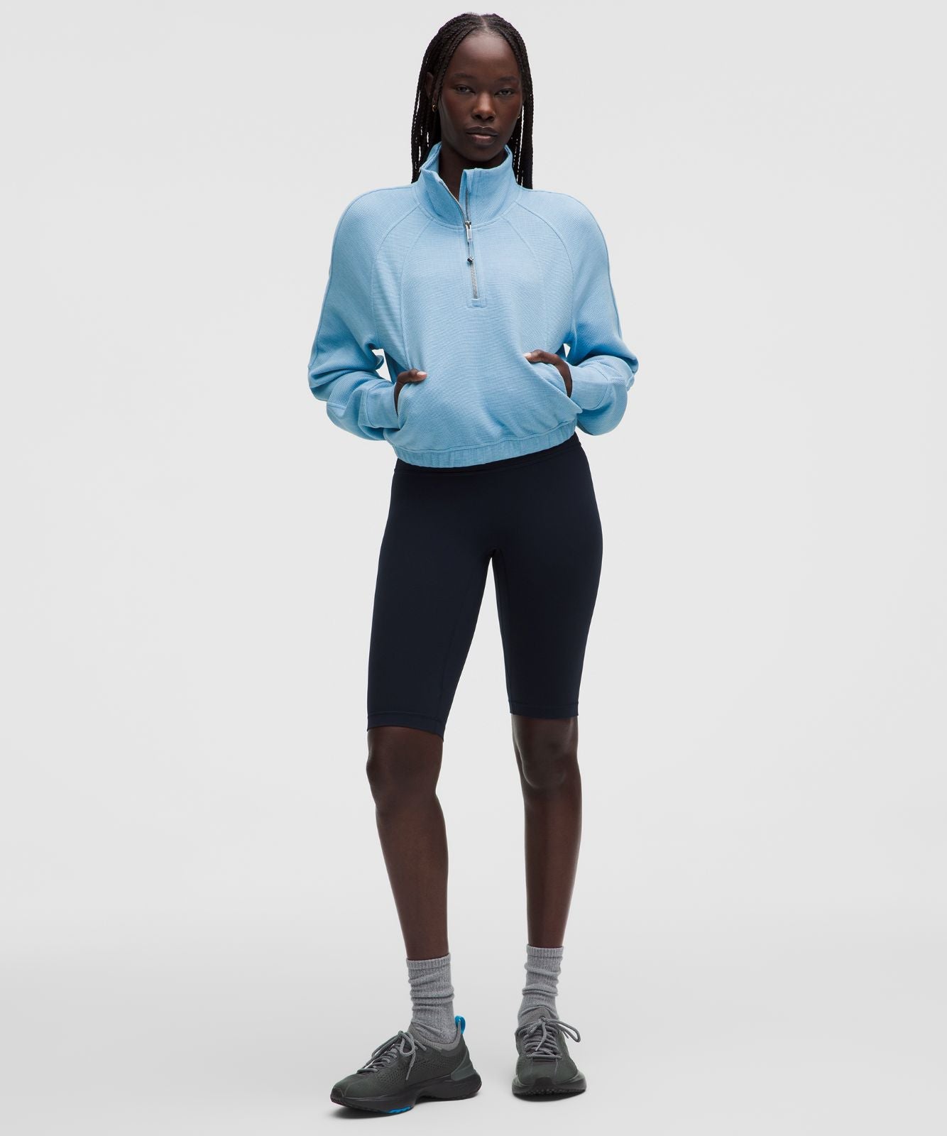 Scuba Cropped Funnel-Neck Half Zip *Waffle Heathered Dreamy Blue