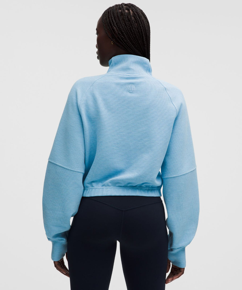 Scuba Cropped Funnel-Neck Half Zip *Waffle Heathered Dreamy Blue