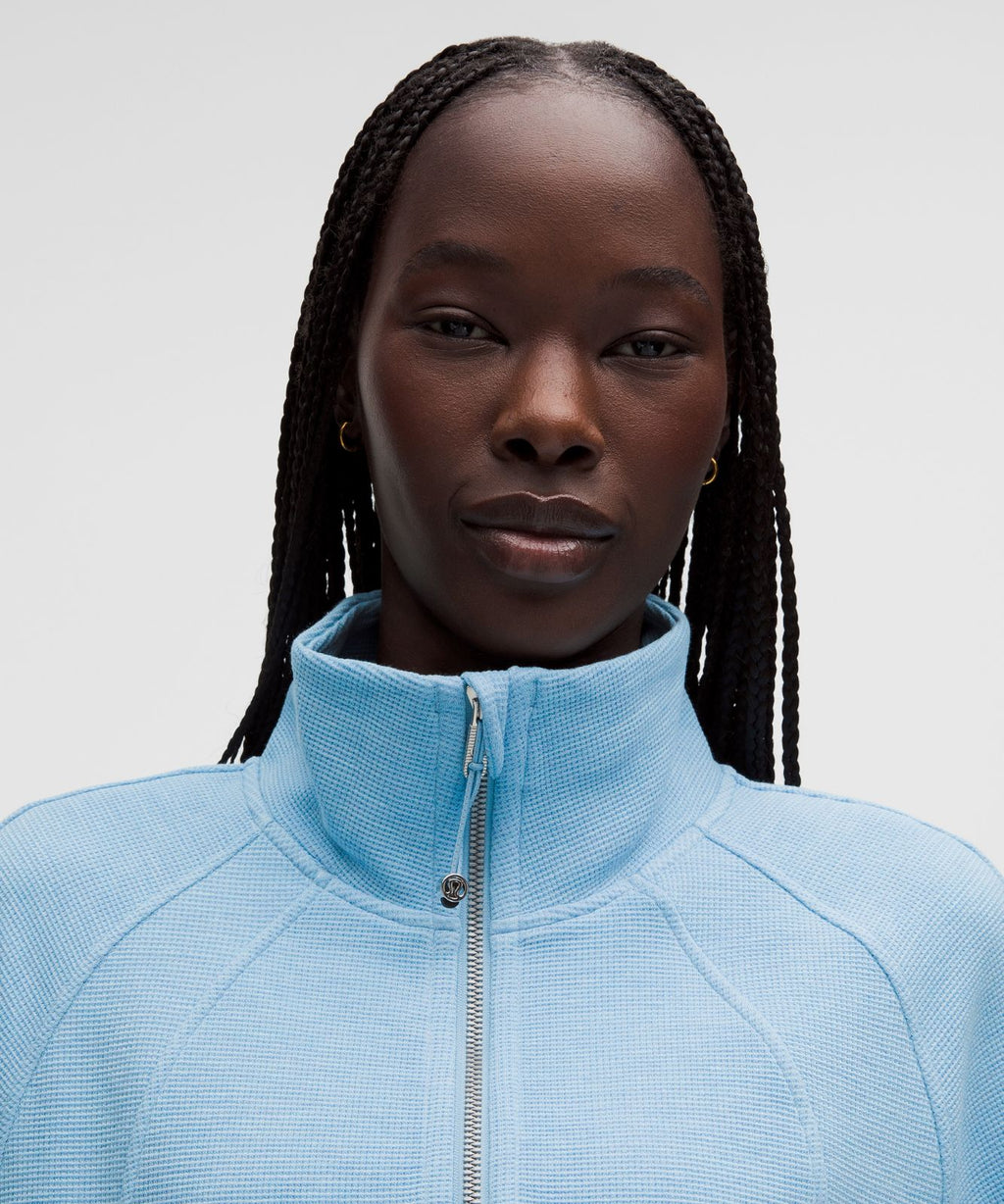 Scuba Cropped Funnel-Neck Half Zip *Waffle Heathered Dreamy Blue