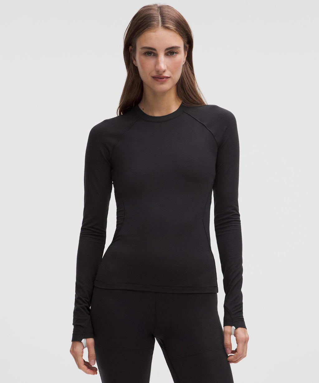 Merino Wool-Blend Crewneck Base Layer Black/Light Ivory