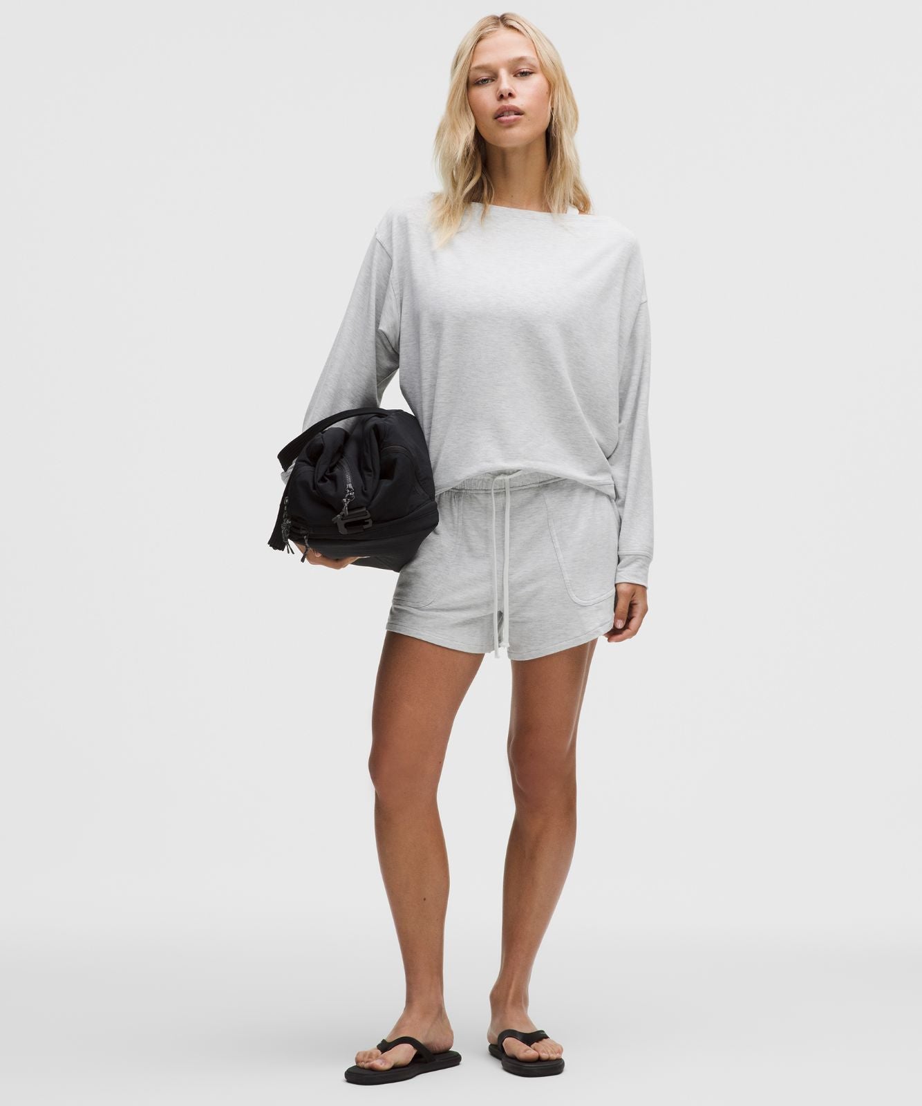 BeCalm Oversized Boatneck Long-Sleeve Shirt Heathered Core Ultra Light Grey