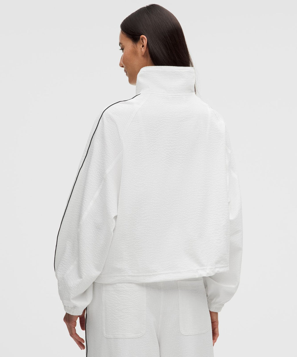Seersucker WovenAir Funnel-Neck Half Zip White/White