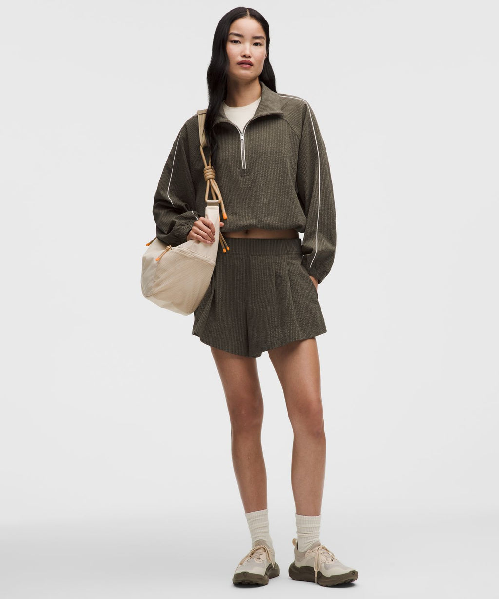 Seersucker WovenAir Funnel-Neck Half Zip Olive Brown/Olive Brown