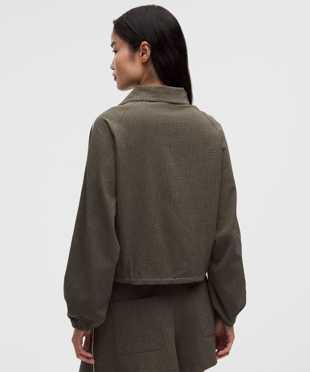 Seersucker WovenAir Funnel-Neck Half Zip Olive Brown/Olive Brown