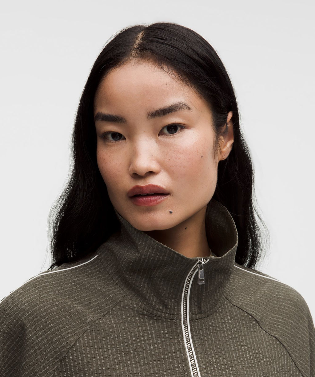 Seersucker WovenAir Funnel-Neck Half Zip Olive Brown/Olive Brown