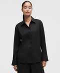 LuluLinen Relaxed-Fit Long-Sleeve Button Up Black