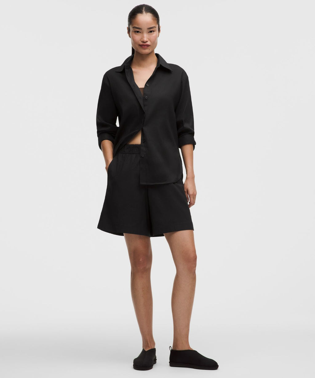 LuluLinen Relaxed-Fit Long-Sleeve Button Up Black