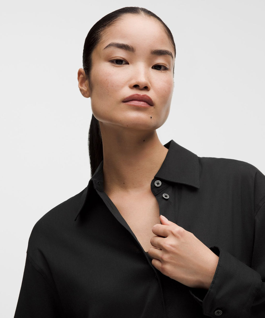 LuluLinen Relaxed-Fit Long-Sleeve Button Up Black