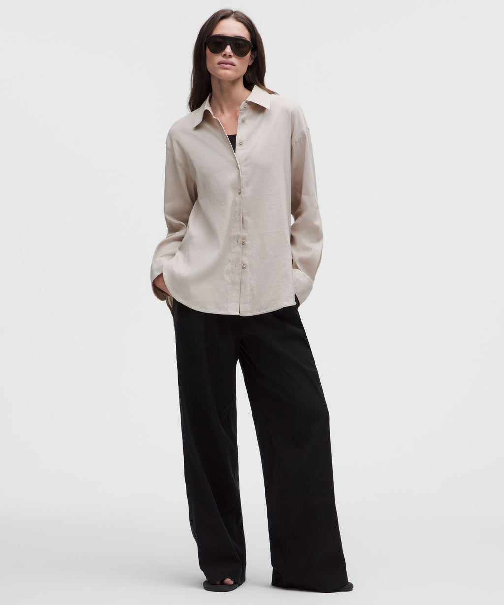 LuluLinen Relaxed-Fit Long-Sleeve Button Up Downtown Tan