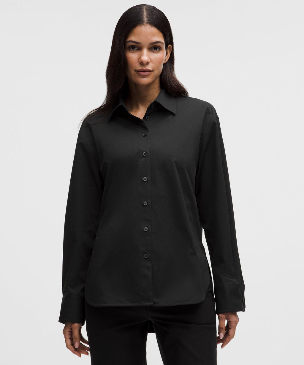 Woven Relaxed-Fit Button-Up Shirt Black