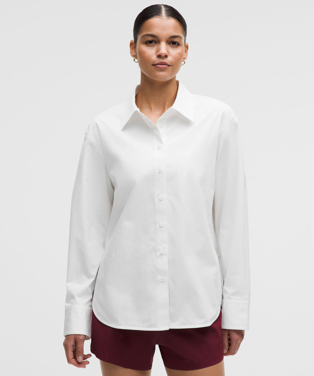 Woven Relaxed-Fit Button-Up Shirt White