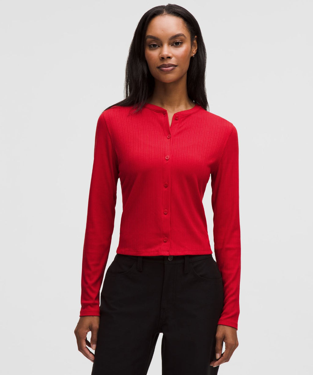 Hold Tight Micro-Rib Cardigan Oxford Red