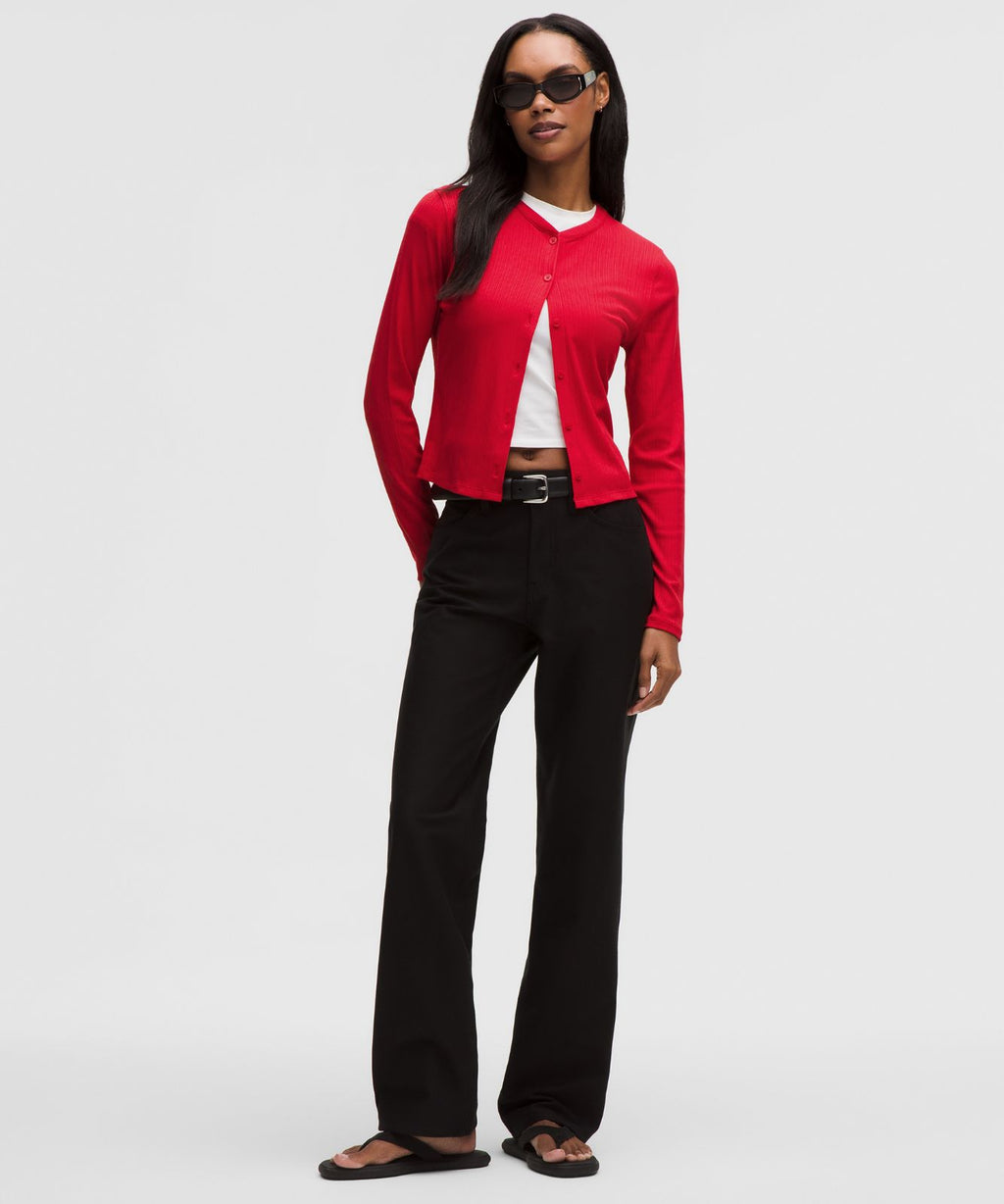 Hold Tight Micro-Rib Cardigan Oxford Red
