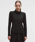 Quick-Dry Long-Sleeve Polo Shirt *Straight Hem Black