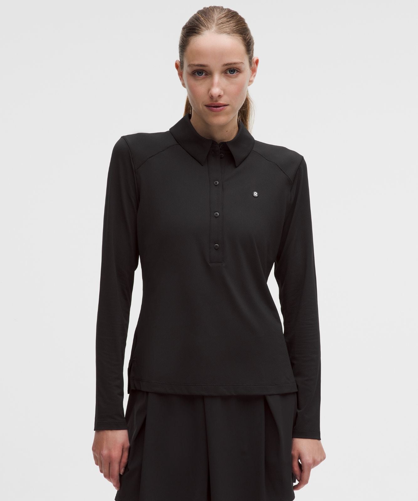 Quick-Dry Long-Sleeve Polo Shirt *Straight Hem Black