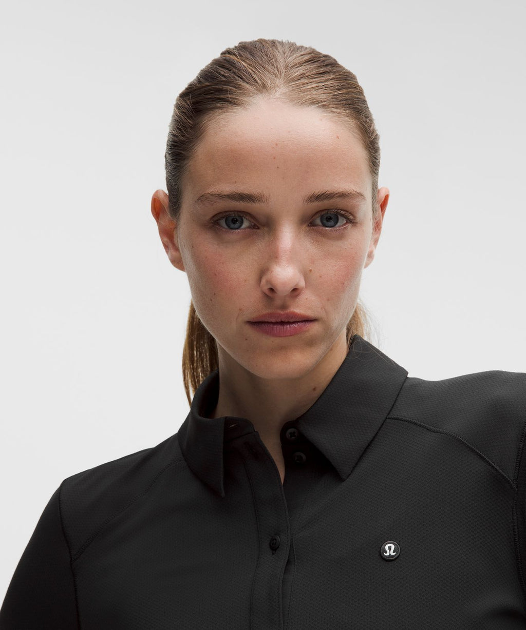 Quick-Dry Long-Sleeve Polo Shirt *Straight Hem Black