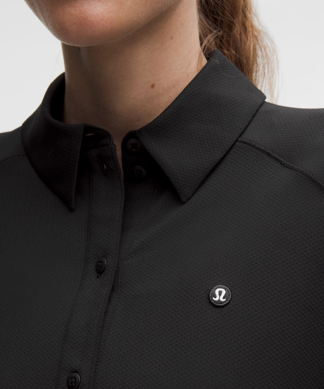 Quick-Dry Long-Sleeve Polo Shirt *Straight Hem Black