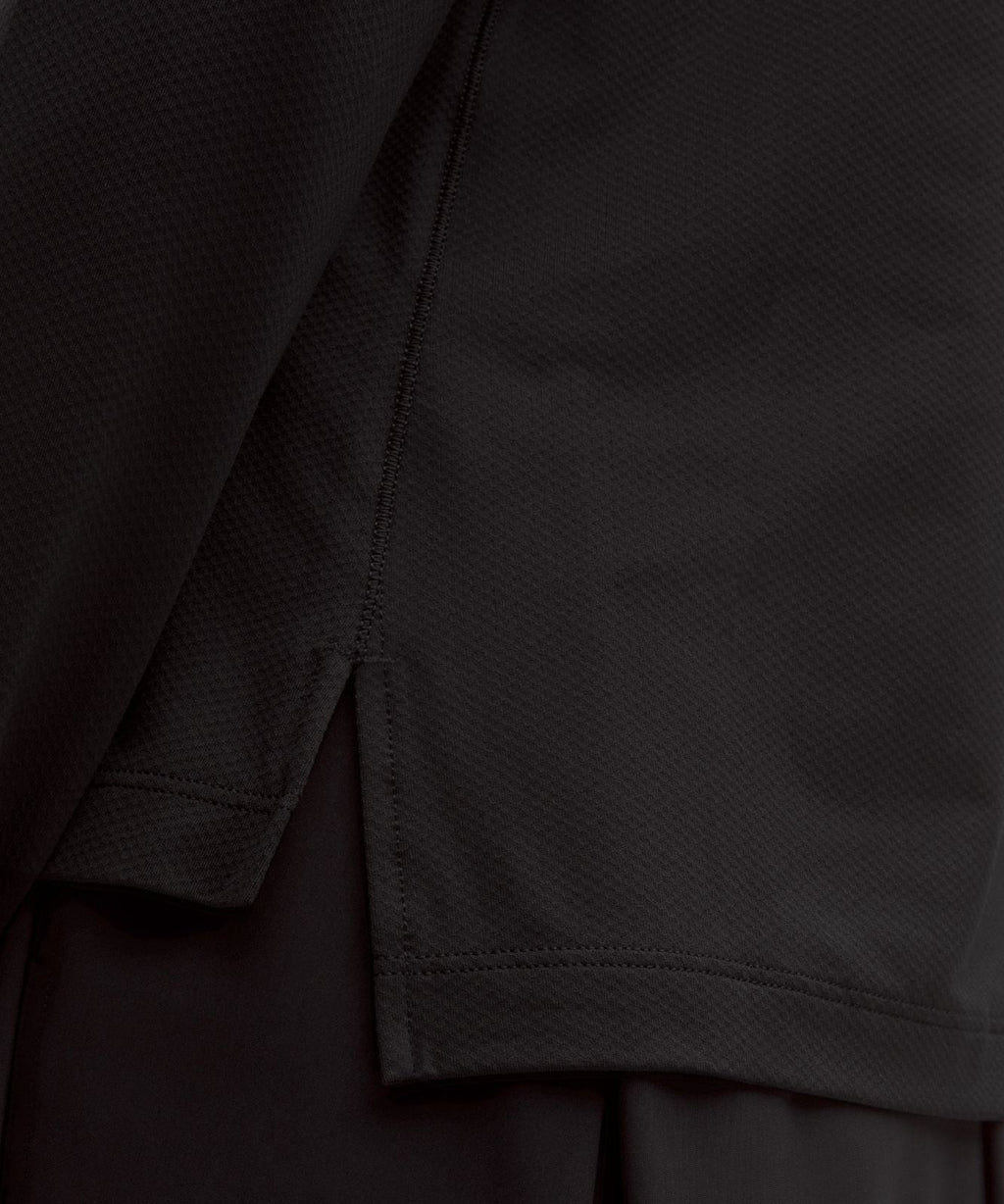 Quick-Dry Long-Sleeve Polo Shirt *Straight Hem Black