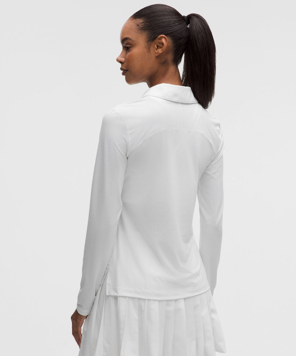 Quick-Dry Long-Sleeve Polo Shirt *Straight Hem White