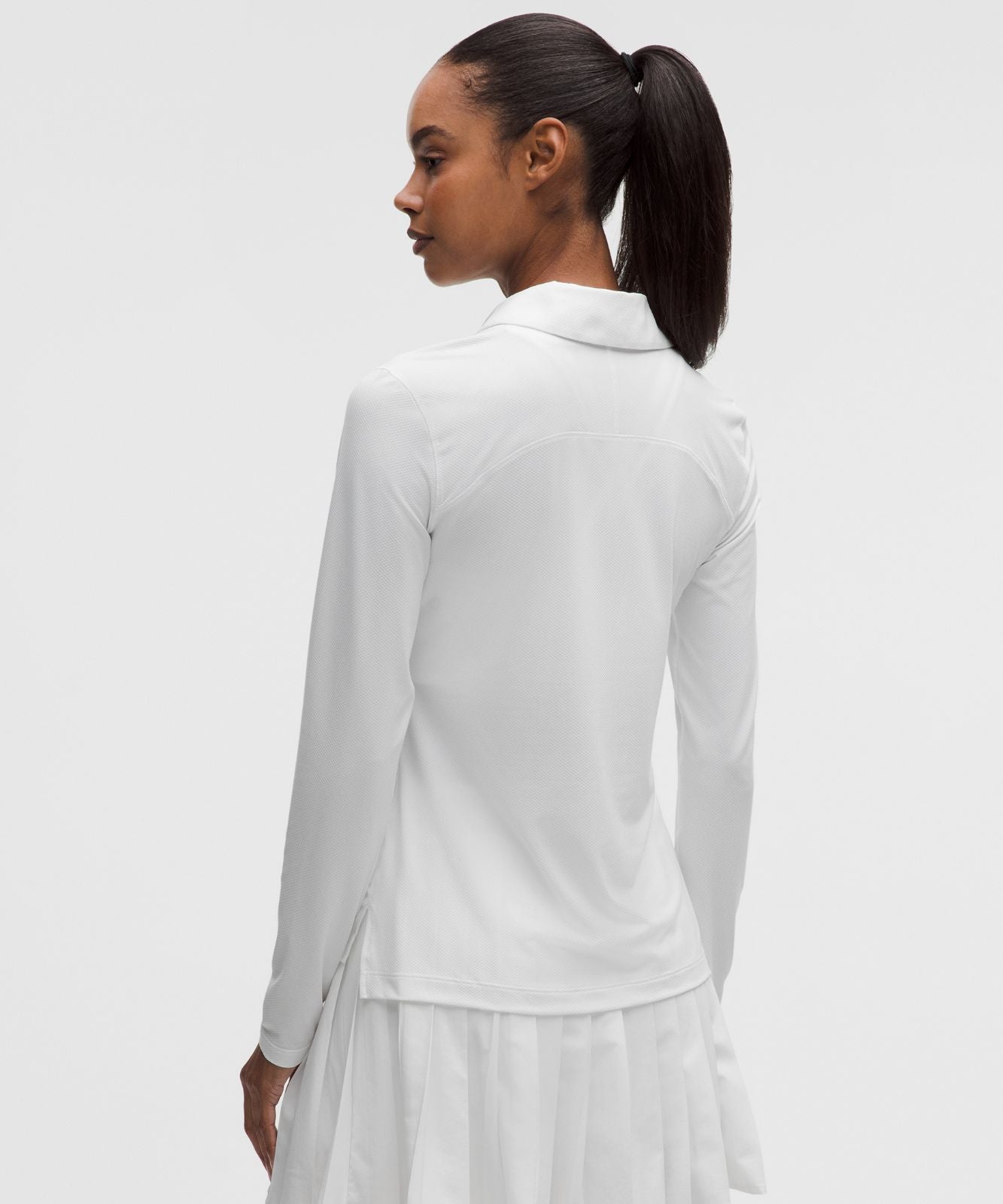 Quick-Dry Long-Sleeve Polo Shirt *Straight Hem White