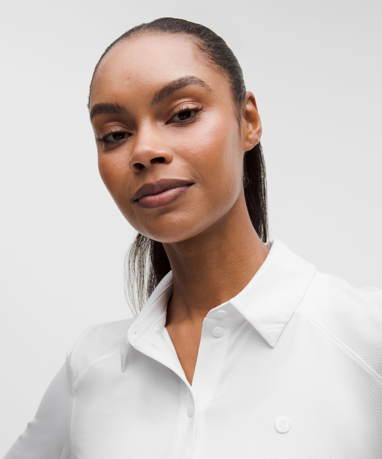Quick-Dry Long-Sleeve Polo Shirt *Straight Hem White