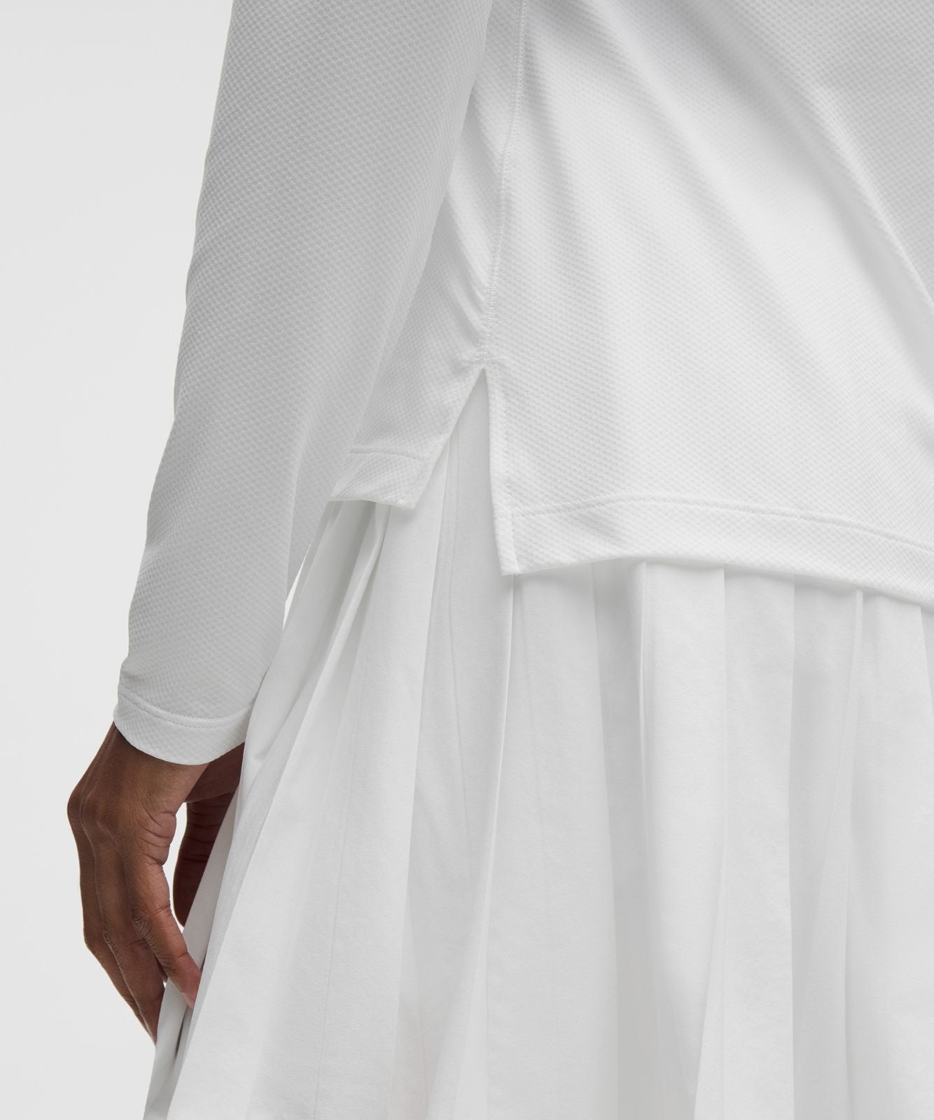 Quick-Dry Long-Sleeve Polo Shirt *Straight Hem White