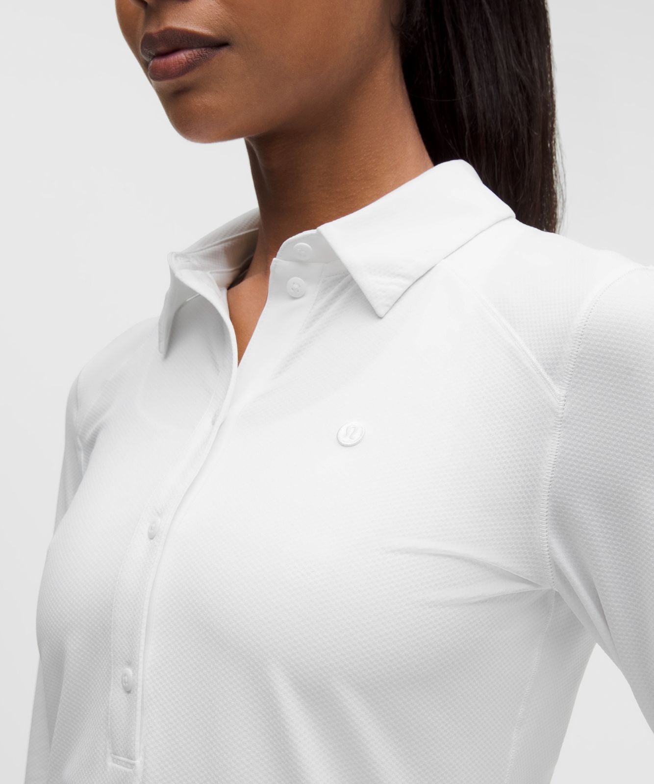 Quick-Dry Long-Sleeve Polo Shirt *Straight Hem White