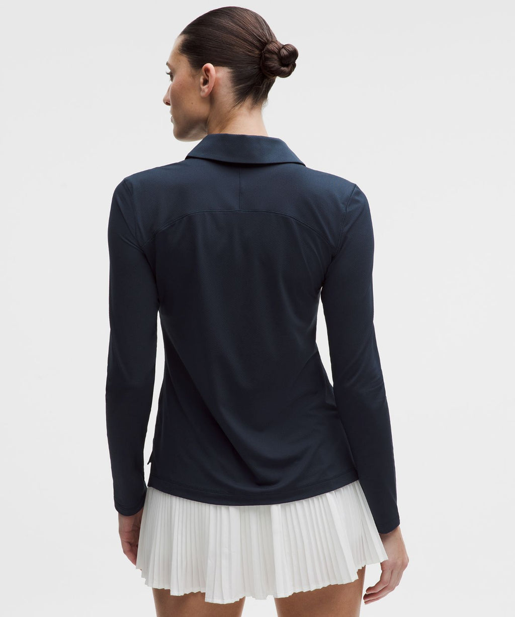 Quick-Dry Long-Sleeve Polo Shirt *Straight Hem True Navy