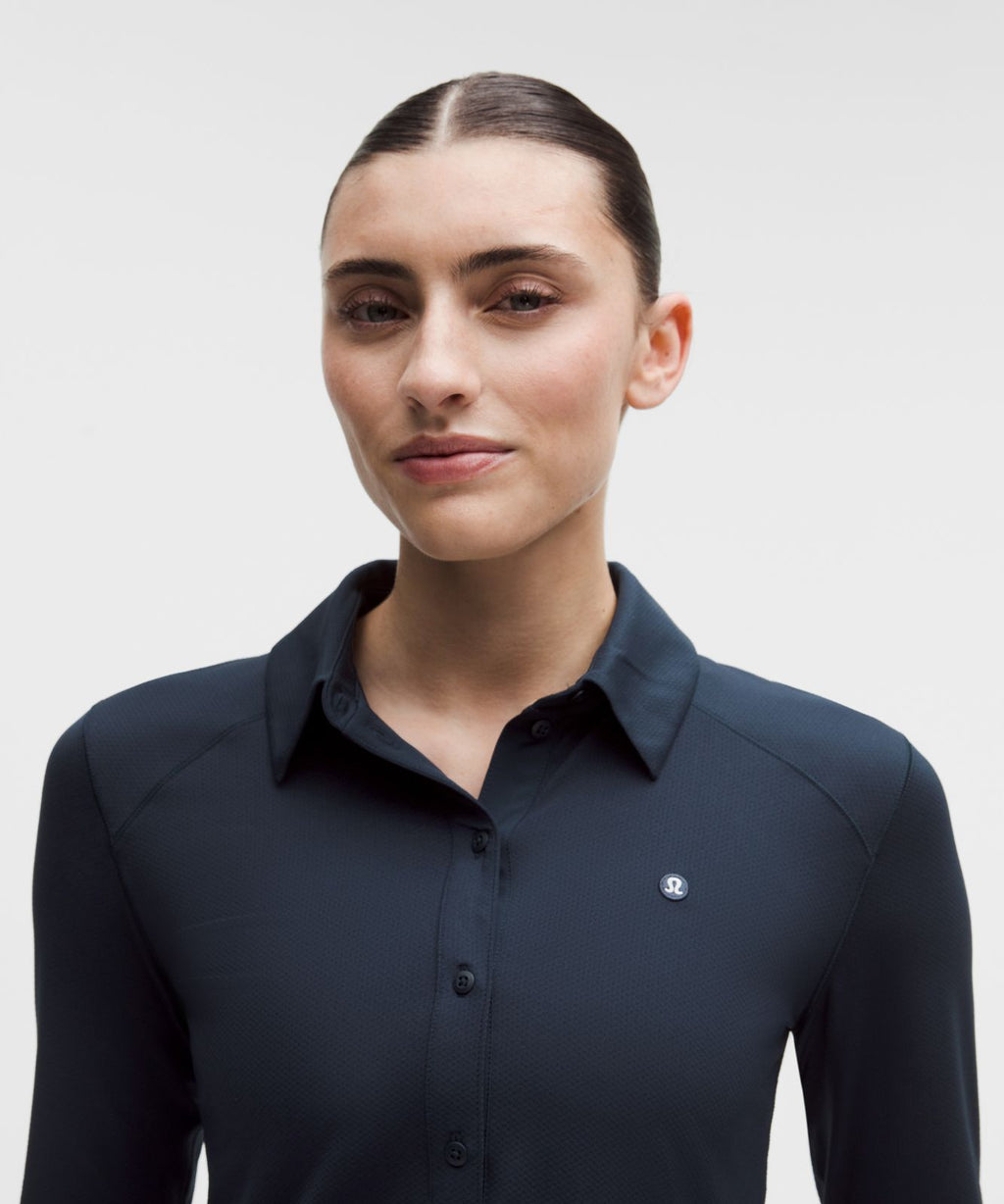 Quick-Dry Long-Sleeve Polo Shirt *Straight Hem True Navy