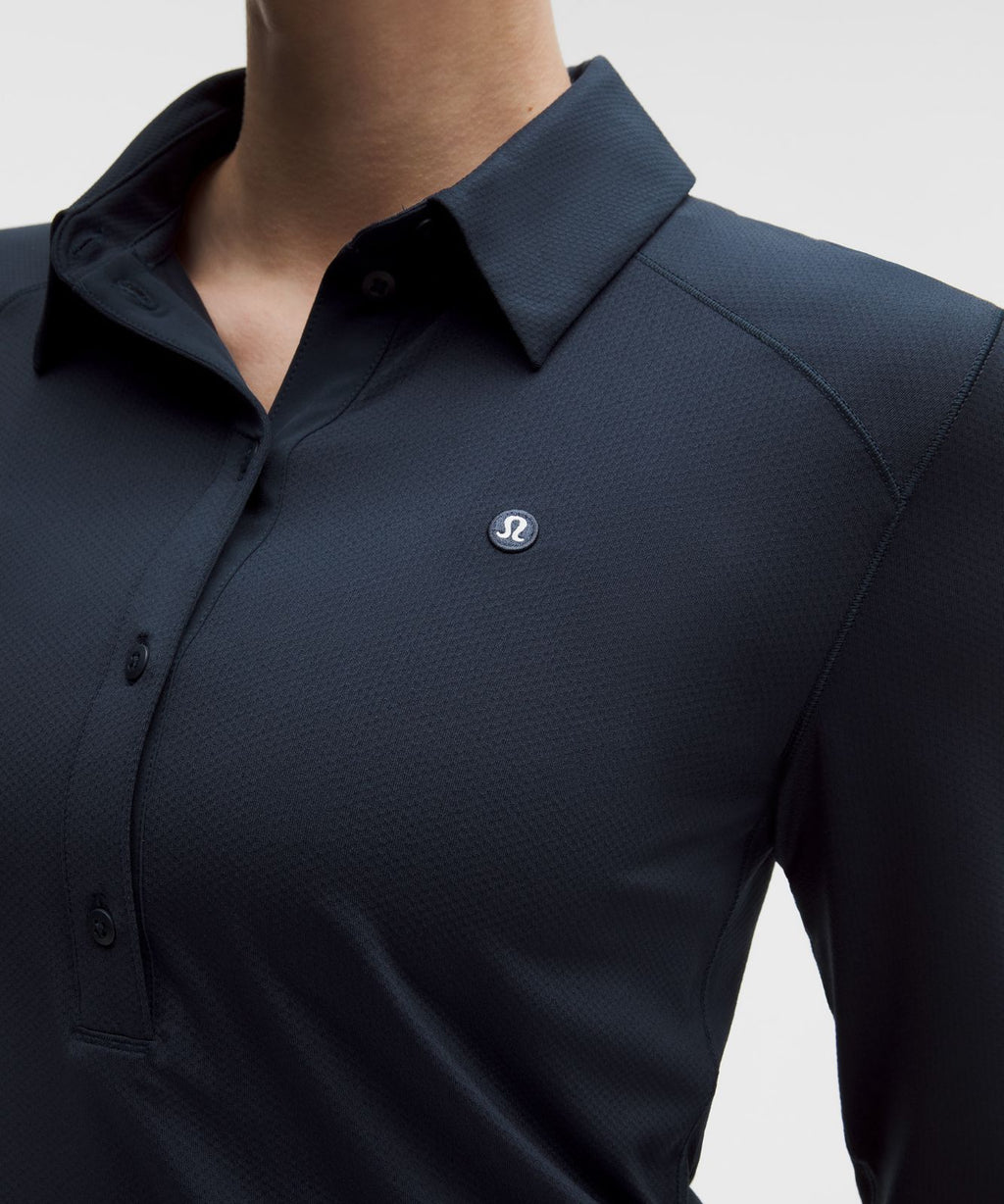 Quick-Dry Long-Sleeve Polo Shirt *Straight Hem True Navy