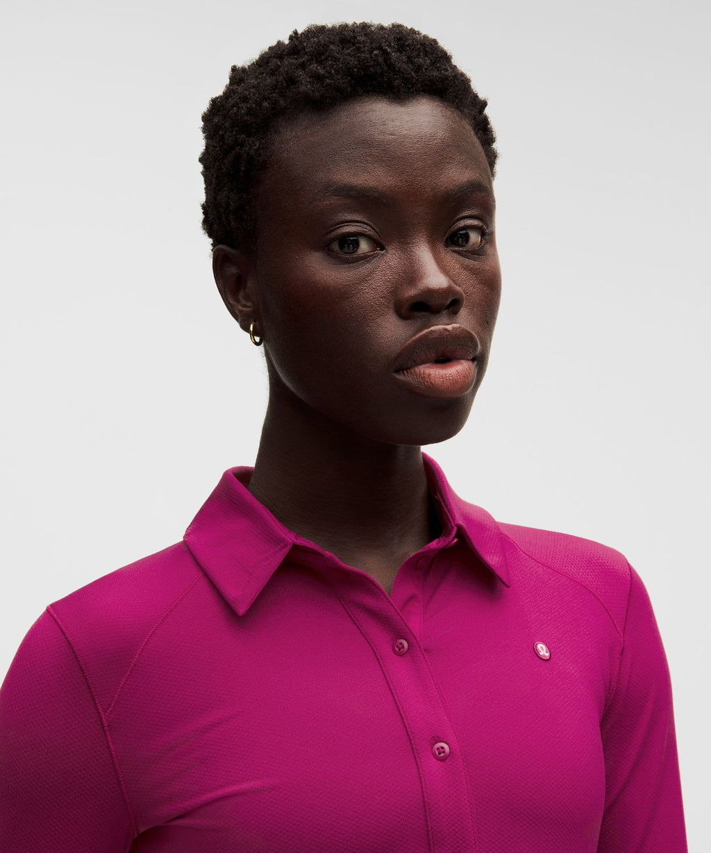 Quick-Dry Long-Sleeve Polo Shirt *Straight Hem Raspberry Rave