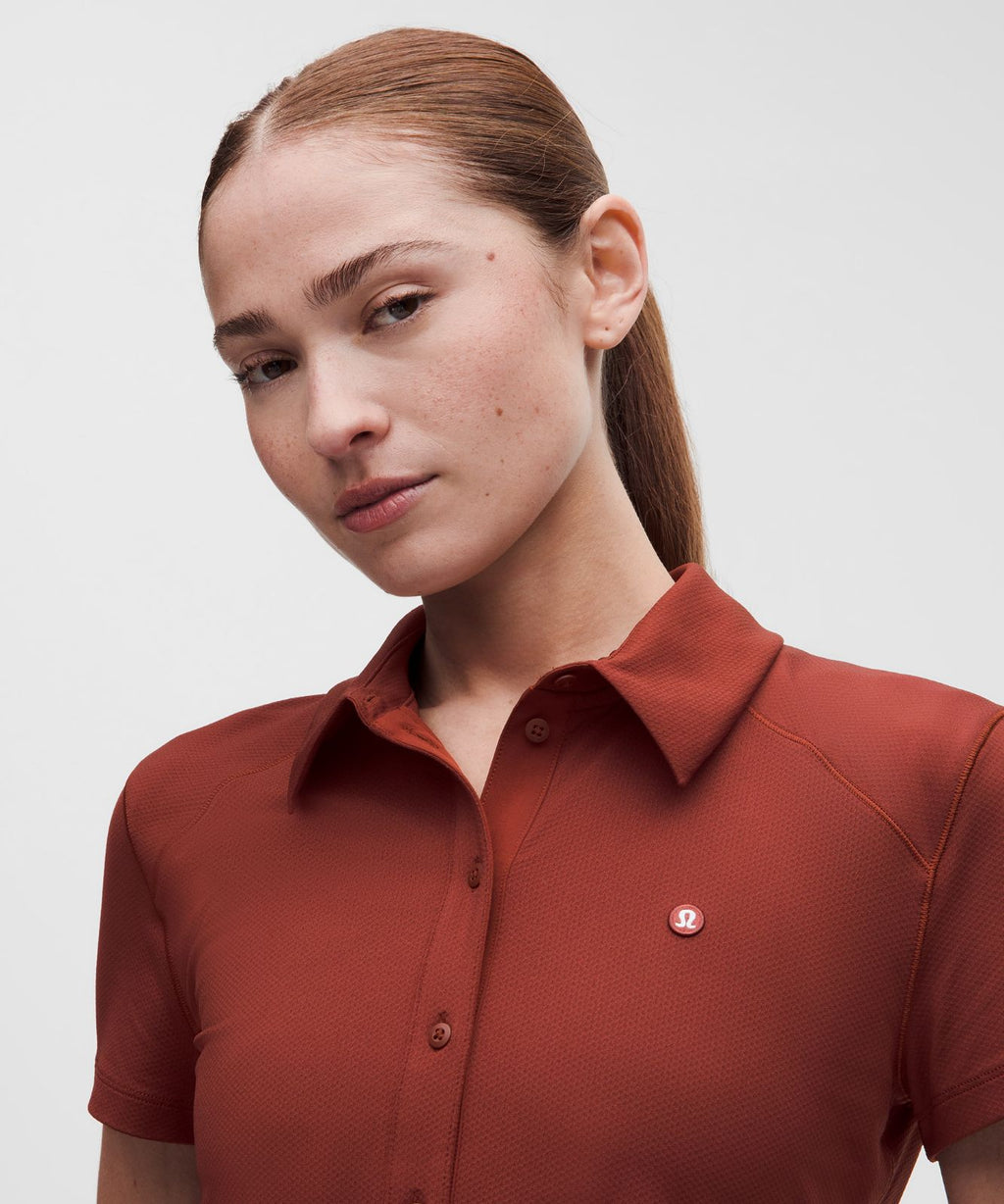 Quick-Dry Short-Sleeve Polo Shirt Straight Hem *Logo Cranberry Charm