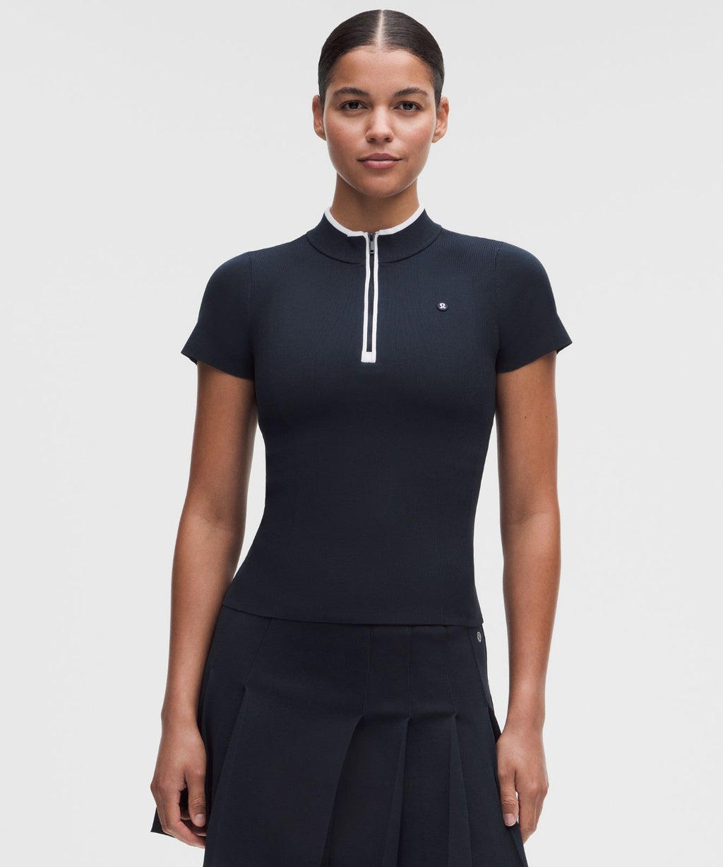 Knit Golf Mockneck Short-Sleeve Shirt True Navy/White