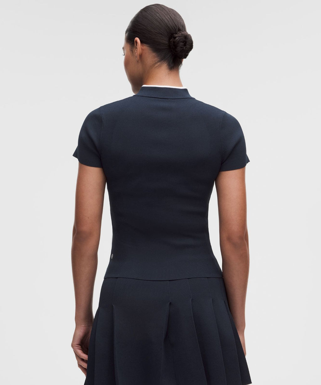 Knit Golf Mockneck Short-Sleeve Shirt True Navy/White