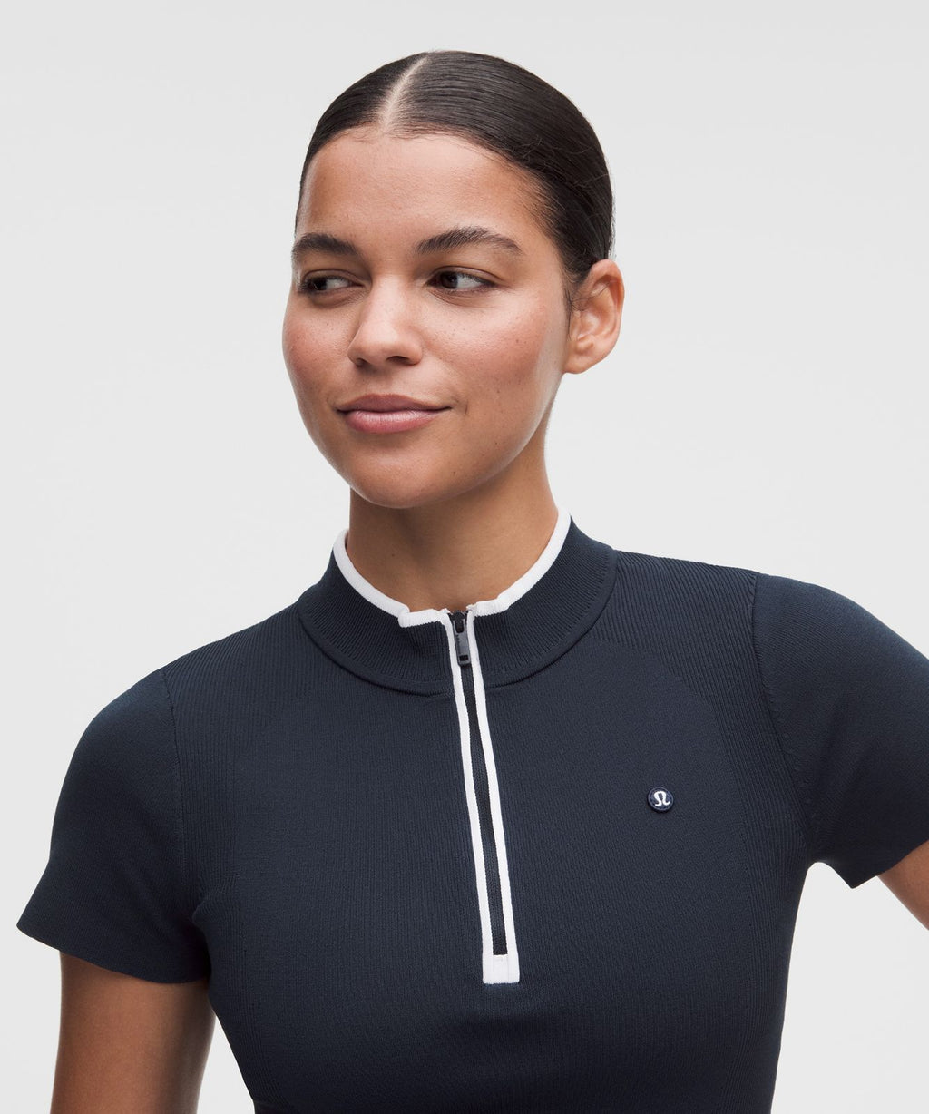 Knit Golf Mockneck Short-Sleeve Shirt True Navy/White