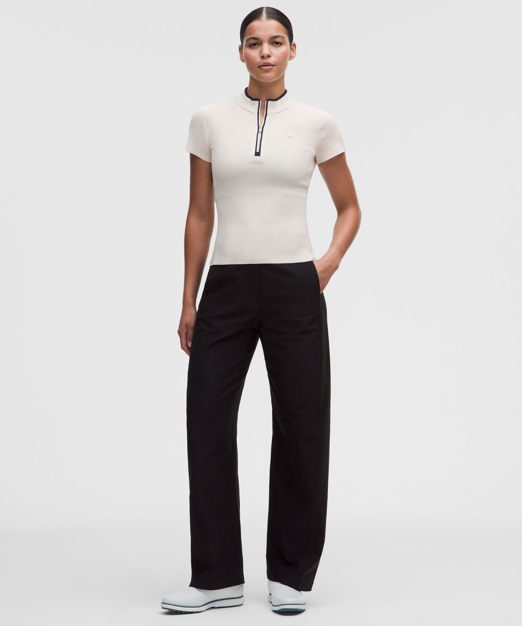 Knit Golf Mockneck Short-Sleeve Shirt Light Ivory/True Navy