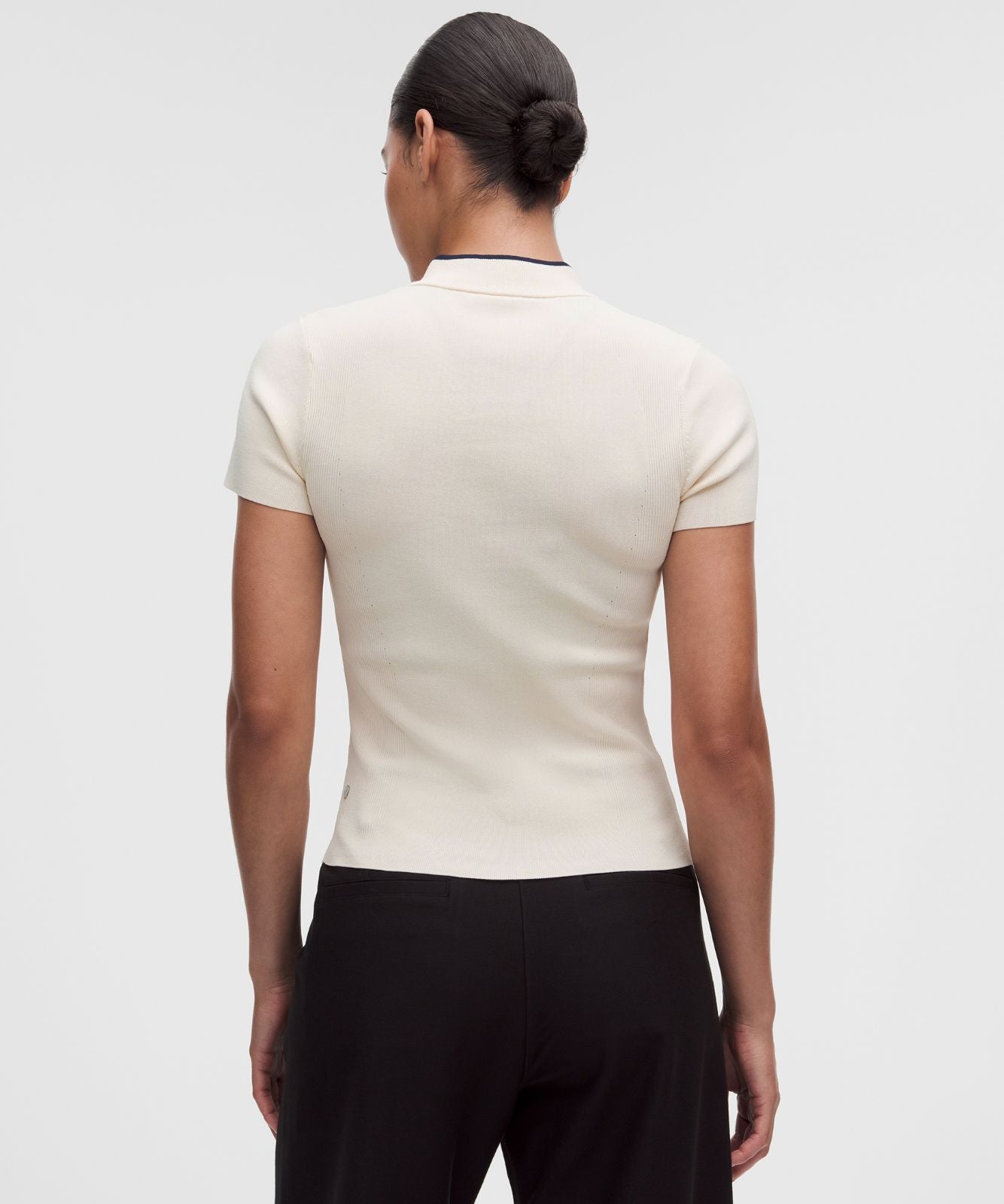 Knit Golf Mockneck Short-Sleeve Shirt Light Ivory/True Navy