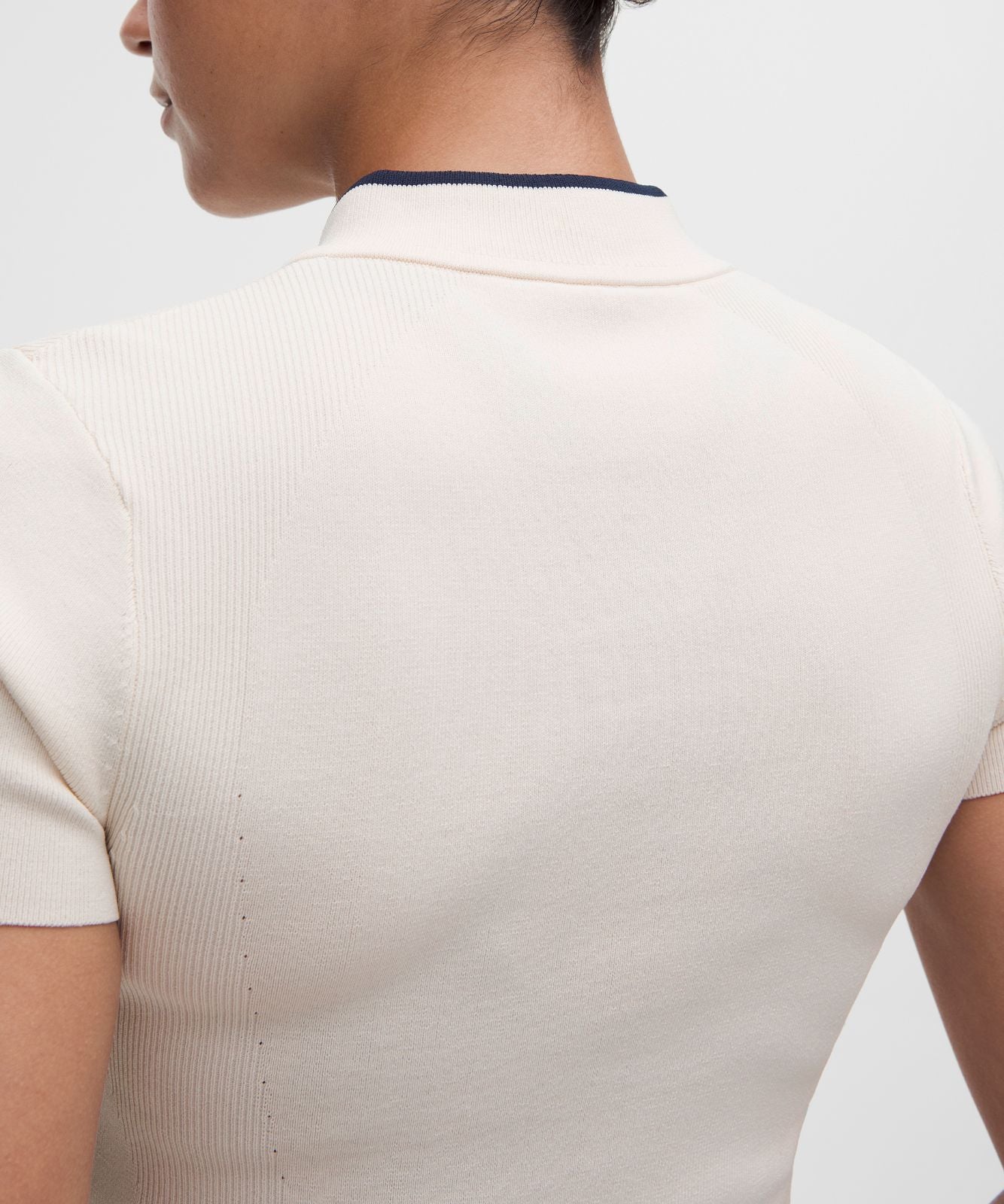 Knit Golf Mockneck Short-Sleeve Shirt Light Ivory/True Navy