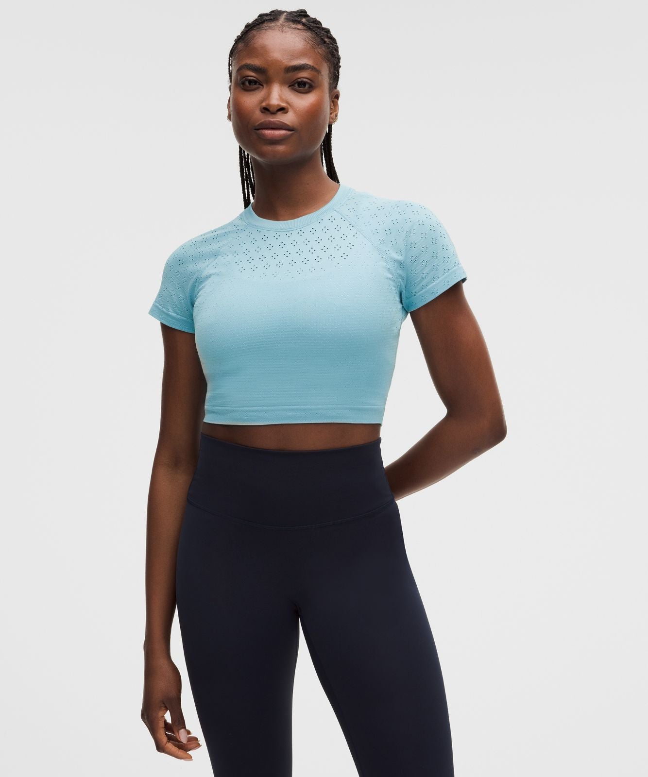 Swiftly Tech Cropped Short-Sleeve Shirt 2.0 Jewel Dot Seafoam