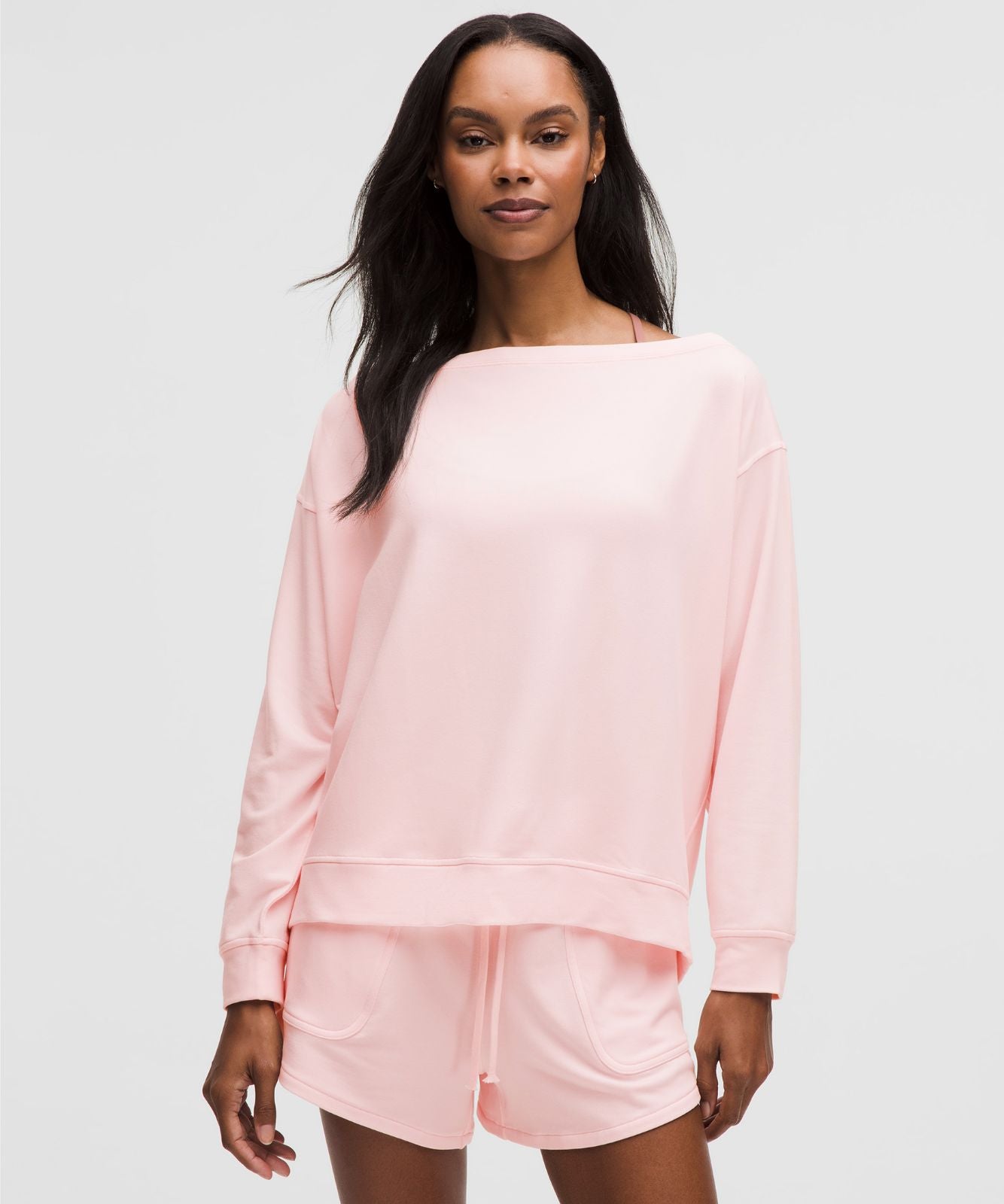 BeCalm Oversized Boatneck Long-Sleeve Shirt Pink Pearl