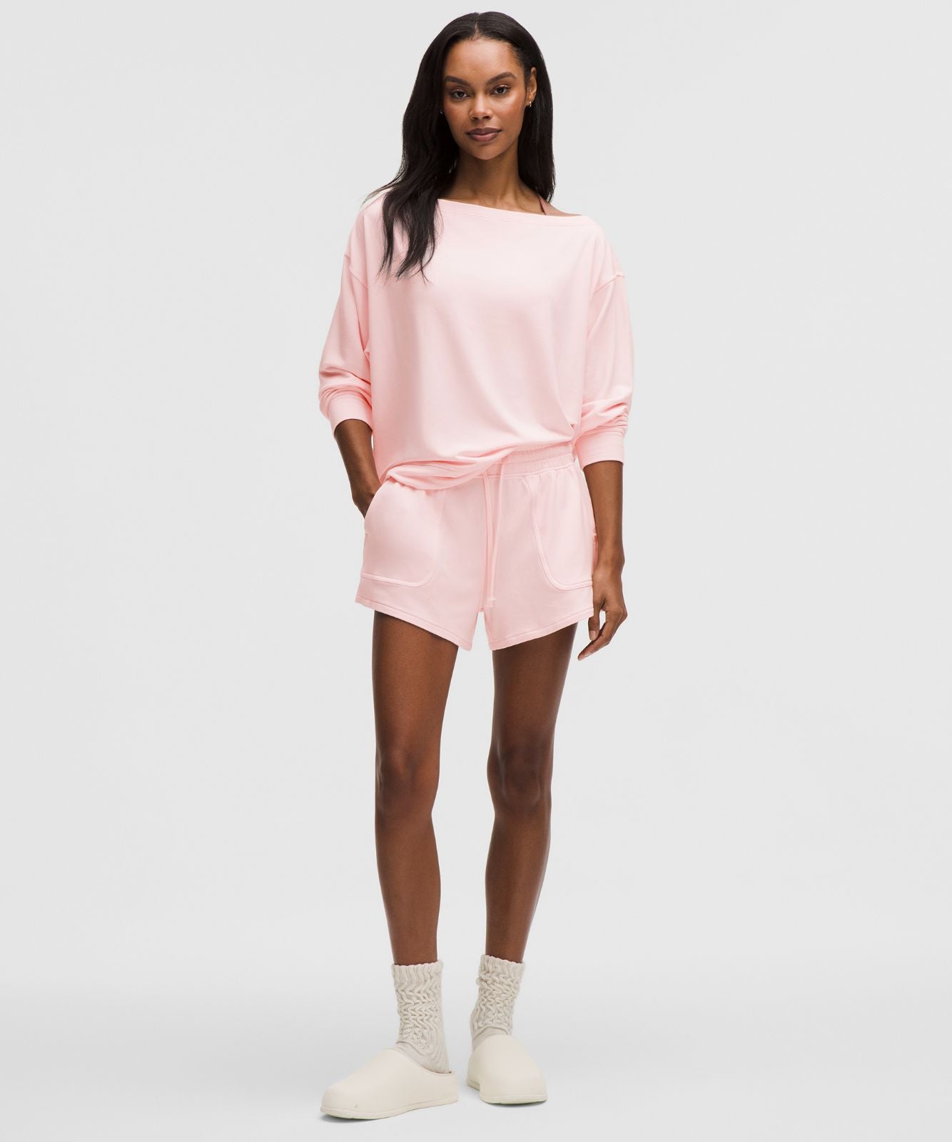 BeCalm Oversized Boatneck Long-Sleeve Shirt Pink Pearl