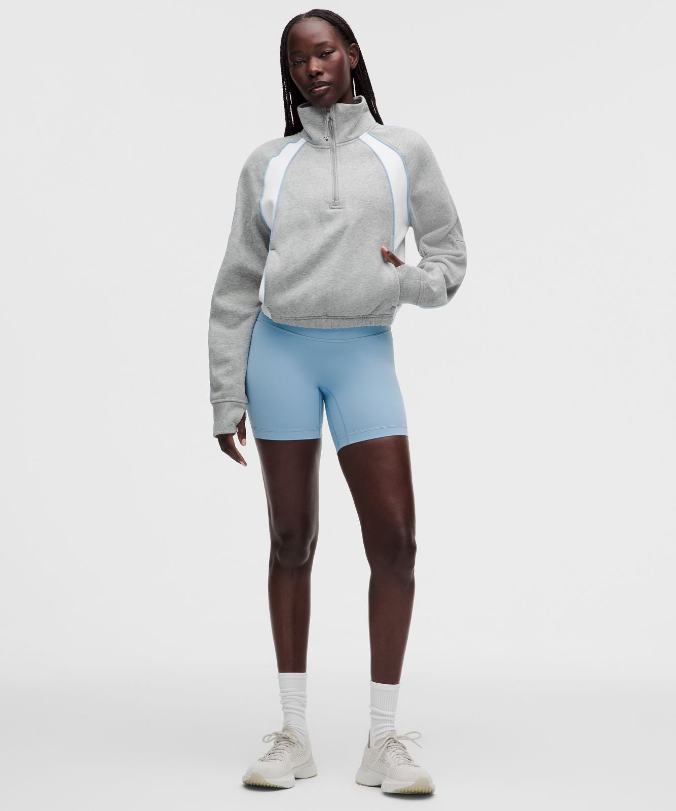 Scuba Relaxed Half-Zip *Colourblock Heathered Core Medium Grey/White/Dreamy Blue