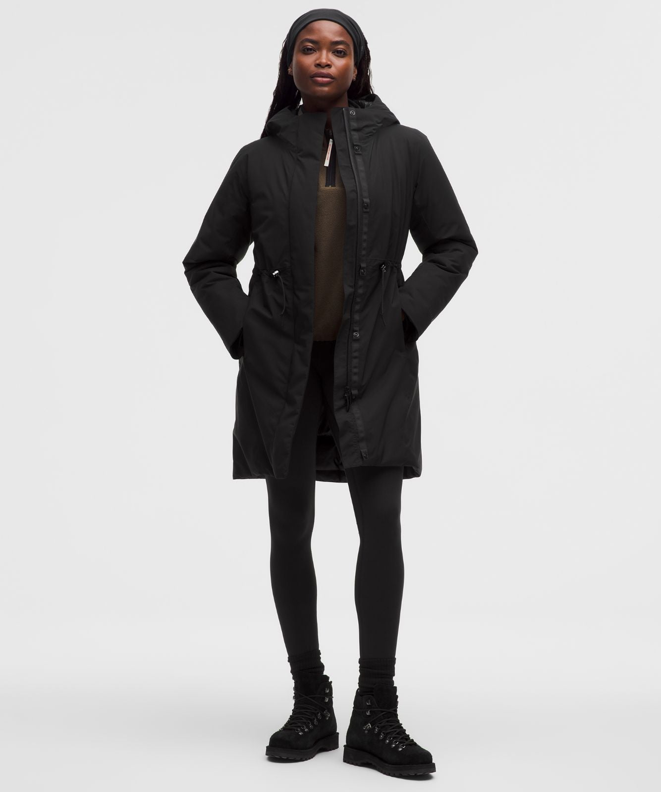 Waterproof Insulated Cinch-Waist Parka Black