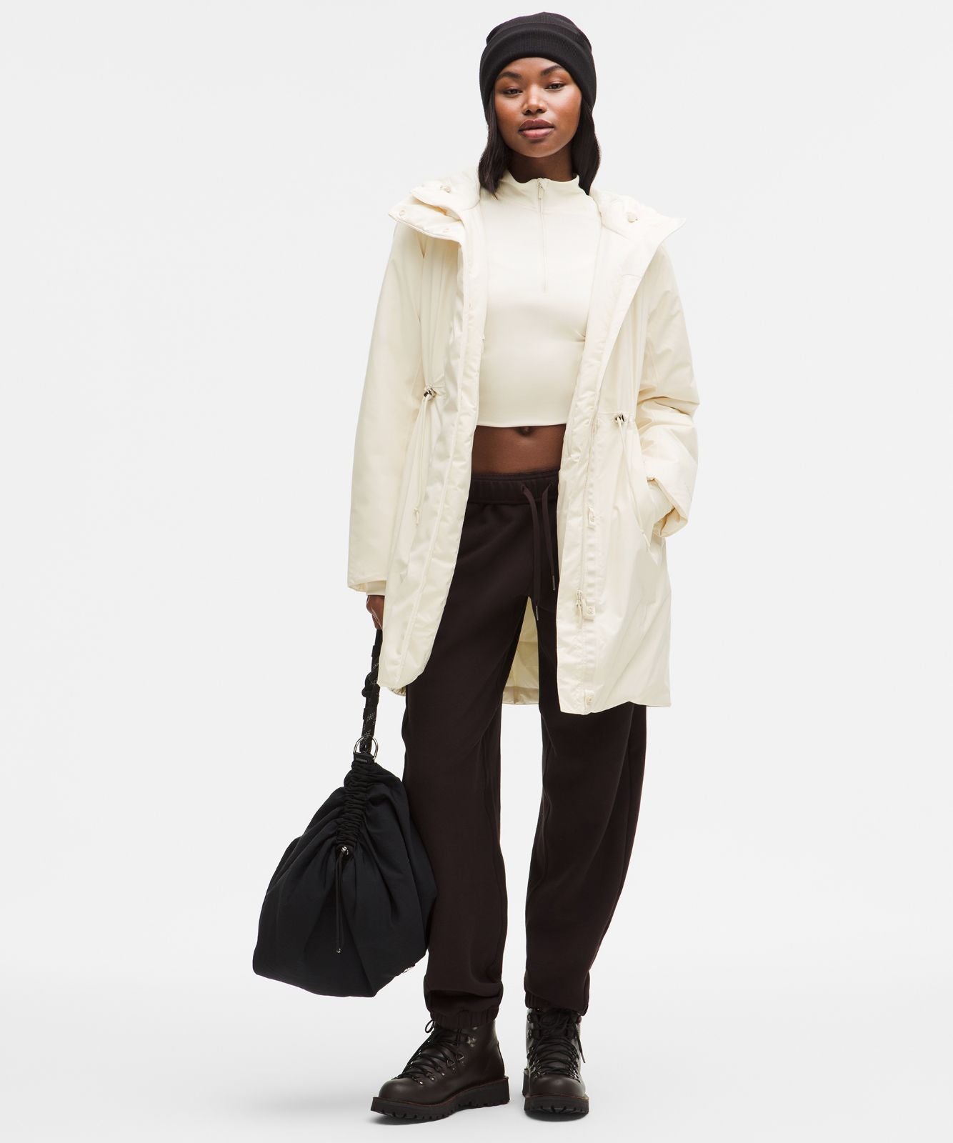 Waterproof Insulated Cinch-Waist Parka Light Ivory